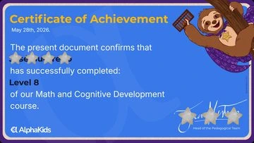 Example of an AlphaKids certificate of achievement